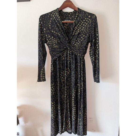 Jones New York Dresses & Skirts - Jones New York Black Olive Green Pattern Midi Dress Standard 4